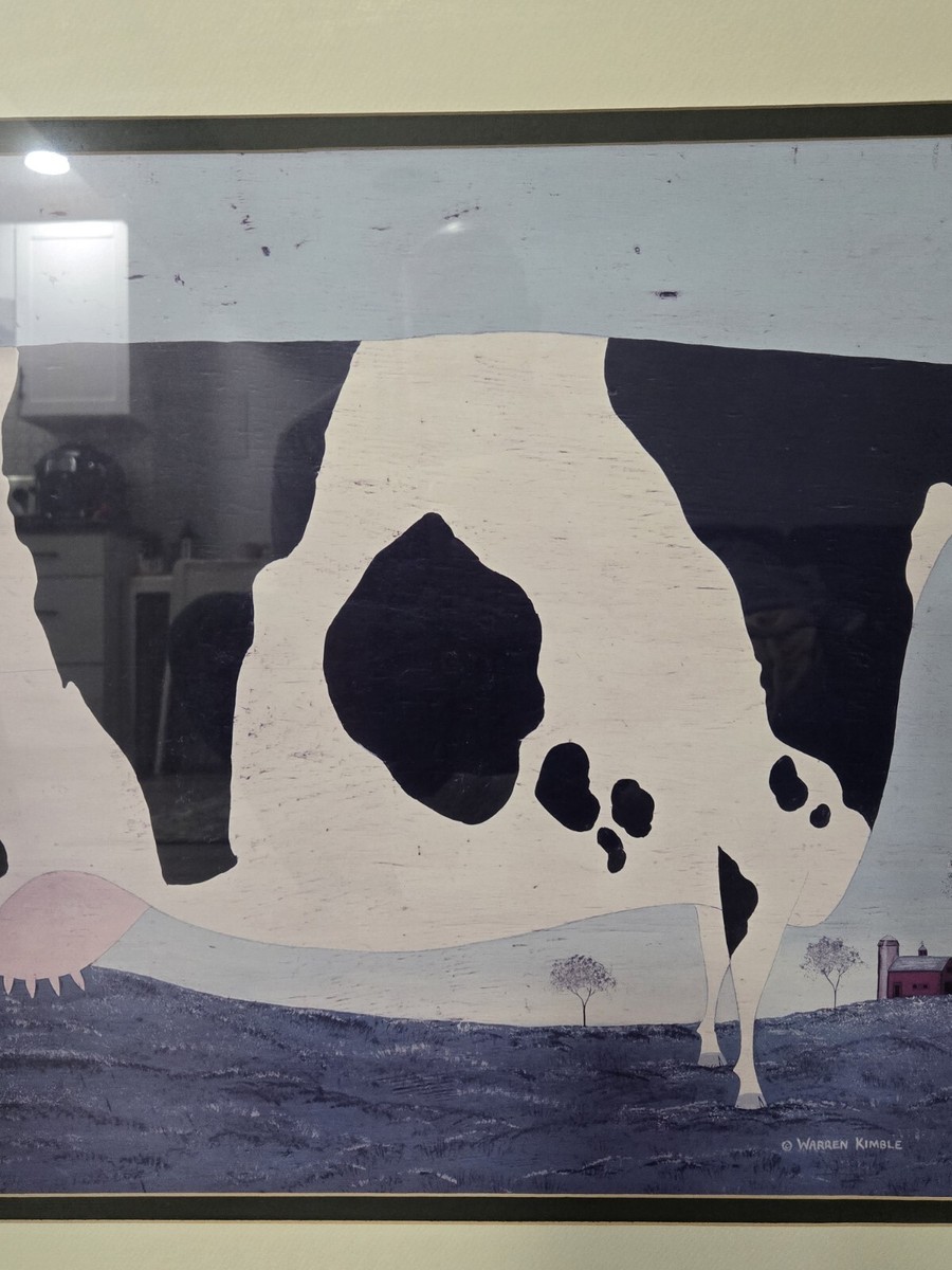 Vermont Cow by Warren Kimble Folk Art print framed, 37