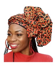 Orange African Print Ankara Head Wrap One Size DP3844H