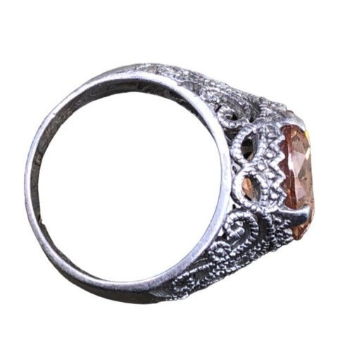 Joseph Esposito ESPO Jubilee 925 Filigree Ring w Large Round Peach CZ Sz 8.25 - Picture 6 of 9