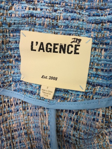 L'Agence Women's Blue Tweed Brooke Crop Double Breasted Blazer Size 2 - Picture 5 of 8