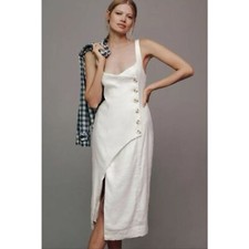 Anthropologie Sleeveless Square Neck Linen Button Wrap Midi Dress M Worn Once
