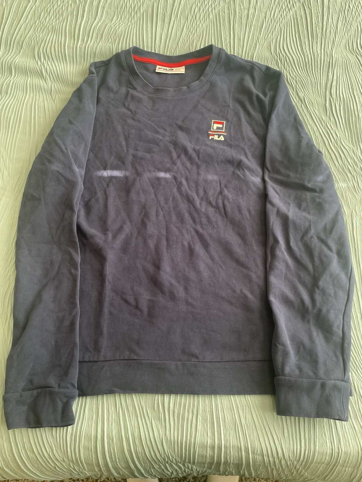 Felpa pullover girocollo blu navy morbida manica lunga Fila vintage taglia media
