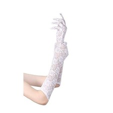 DreamHigh Lady's Long Elegant Lace Evening Gloves Finger White