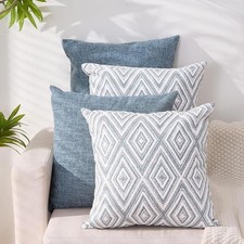 Decorative Throw Pillow Covers Set of 4, Square Couch Pillows Linen 18x18 - Blue
