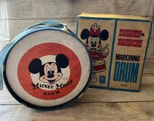 Vintage Noble & Cooley Mickey Mouse Metal Drum Strap Box Walt Disney Productions