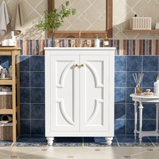 24" Modern Bathroom Vanity w/ Ornate Elliptical Motif Design Soft-Close Hinges