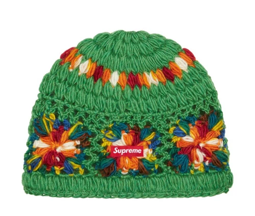 Bonnet Supreme Crochet Vert SS25 Neuf avec étiquettes Prêt à Expédier Maintenant