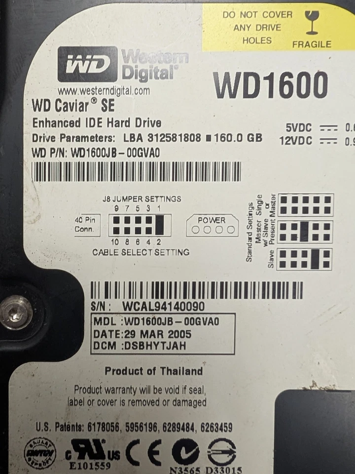 Western Digital Caviar SE 160Gb 7.2K 3.5" PATA IDE WD1600JB-00GVA0 Internal HDD - Image 2 of 3