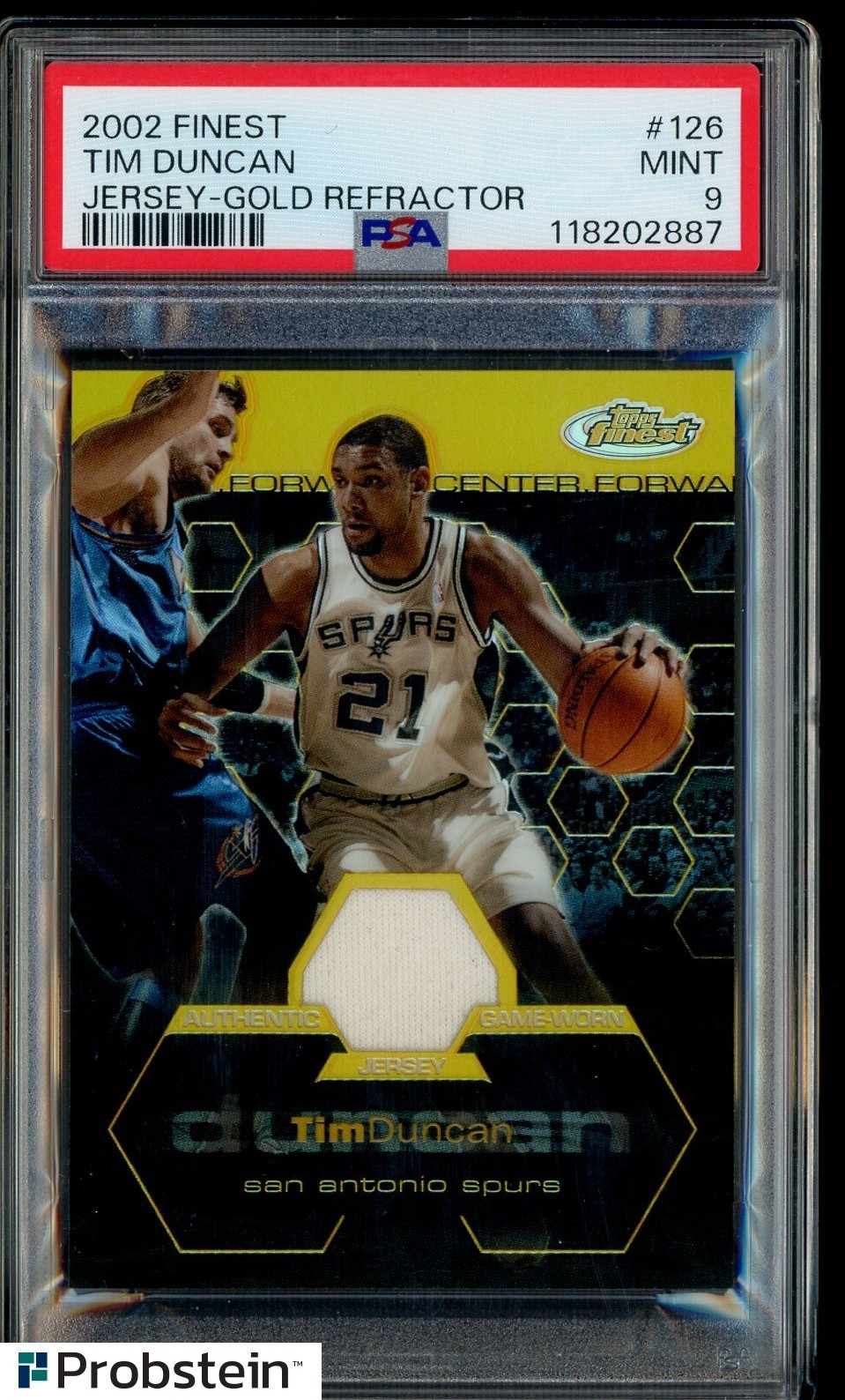 2002-03 Topps Finest Gold Refractor Tim Duncan HOF GU Jersey Patch /25 PSA 9