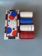 Original Vintage: box of WWII era NASCO PAPER POKER CHIPS red white blue