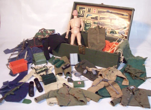Vintage GI Joe 12in. Figure  Footlocker and Accessories For Parts or Repair Lot