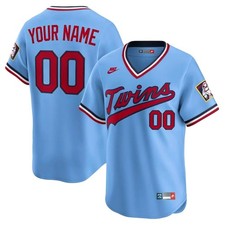 Custom Nike MLB Minnesota Twins Cooperstown Collection Stitchd Light Blue Jersey