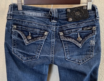 Miss Me Skinny Jeans Size 24 26x30.5 Rhinestones Embroidered Flap Pocket J556605