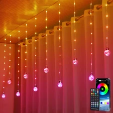Luces esfera RGB 10x3.3ft mando app mÃºsica sincronizada cortina navidad boda