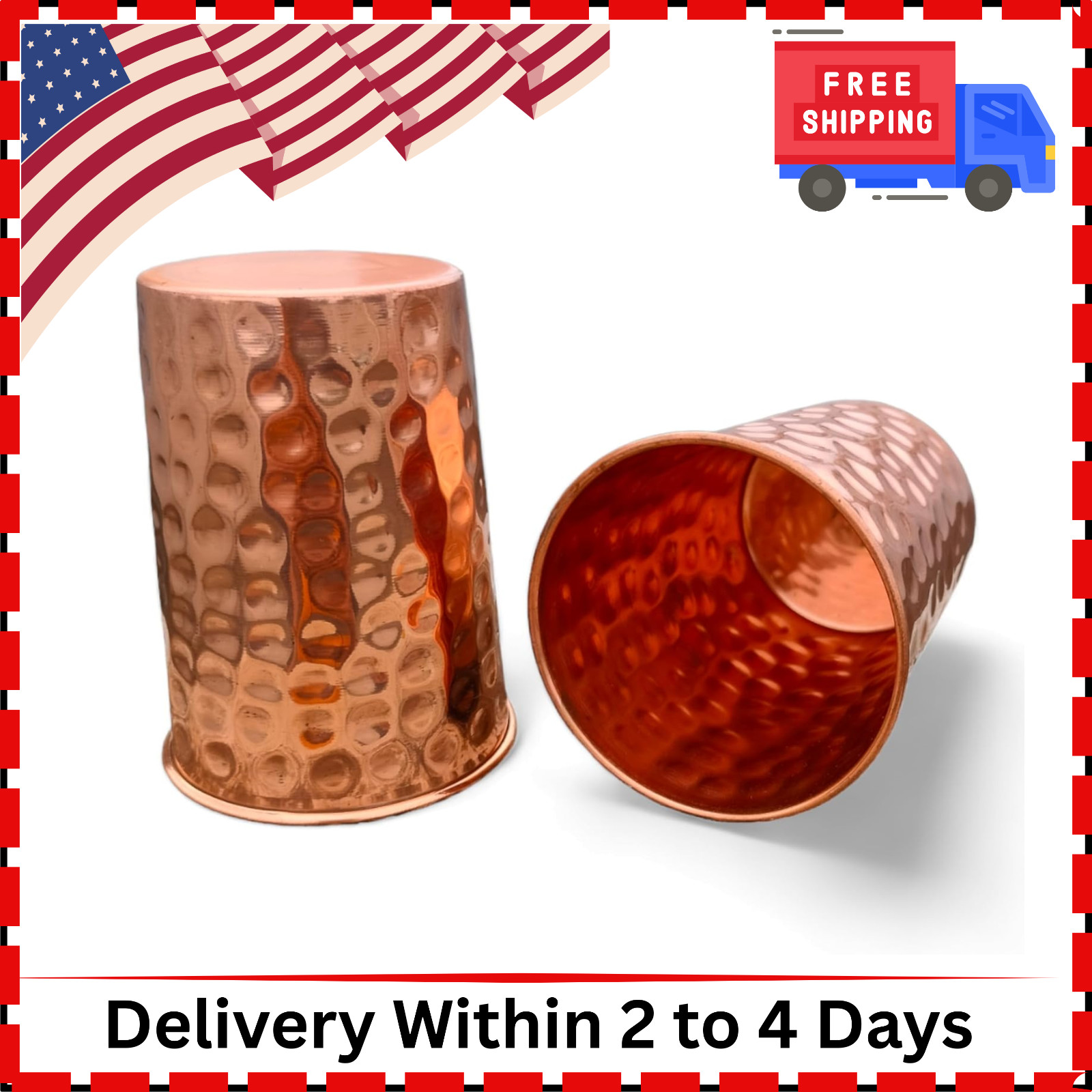 Juego de 2 tazas de cobre puro martillado para vasos de agua potable vasos de vidrio para