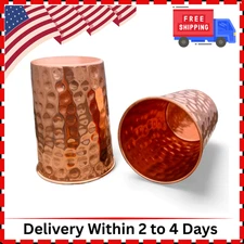 Set of 2 Hammmered Pure Copper Cups for Drinking Water Glasses Tumblers Glass fo