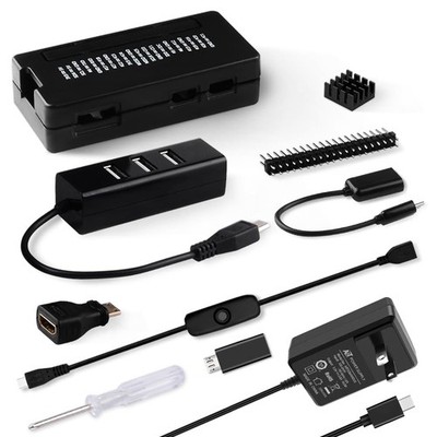 Pi Zero 2 W Case Kit Power Supply Heatsink USB Hub Fits Pi Zero/Zero W/2 W