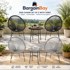 Bistro Set of  2 Chairs Egg Furniture 3PC String with Glass table Patio Outdoor
