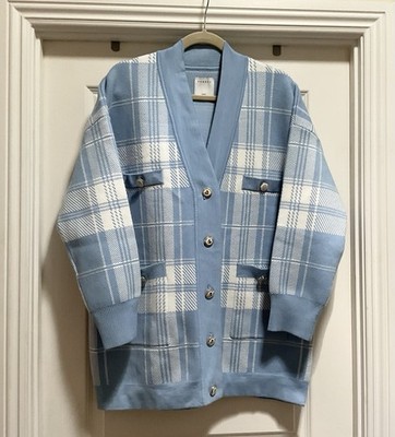Sandro SzSmall Oversized Houndstooth Powder Blue Cardigan women s