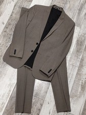 38S Men's Express 2 Piece Suit Sandy Taupe Extra Slim Wool Blend 32x30