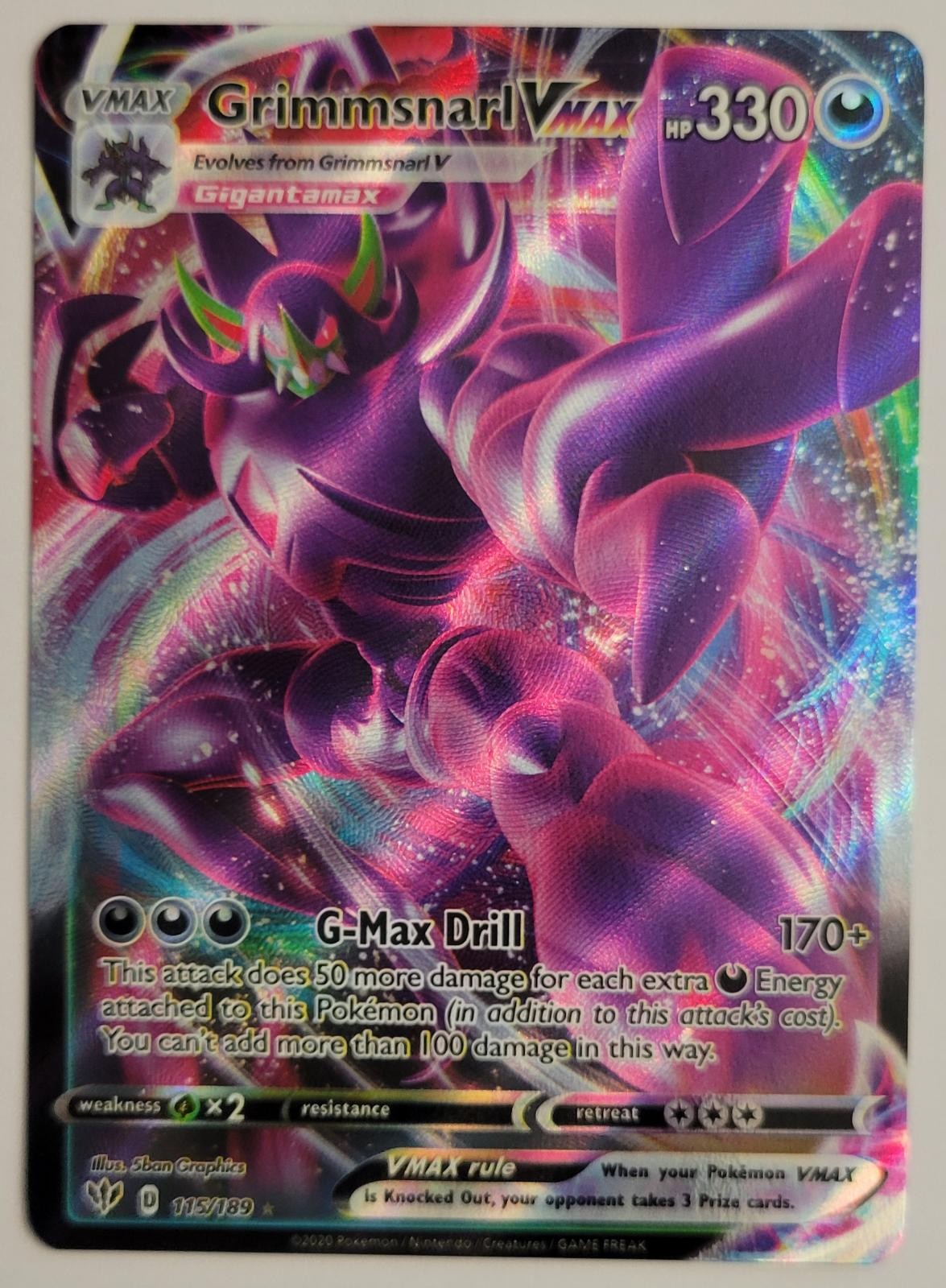 GRIMMSNARL VMAX 115/189 HOLO VMAX RARE DARKNESS ABLAZE POKEMON NM