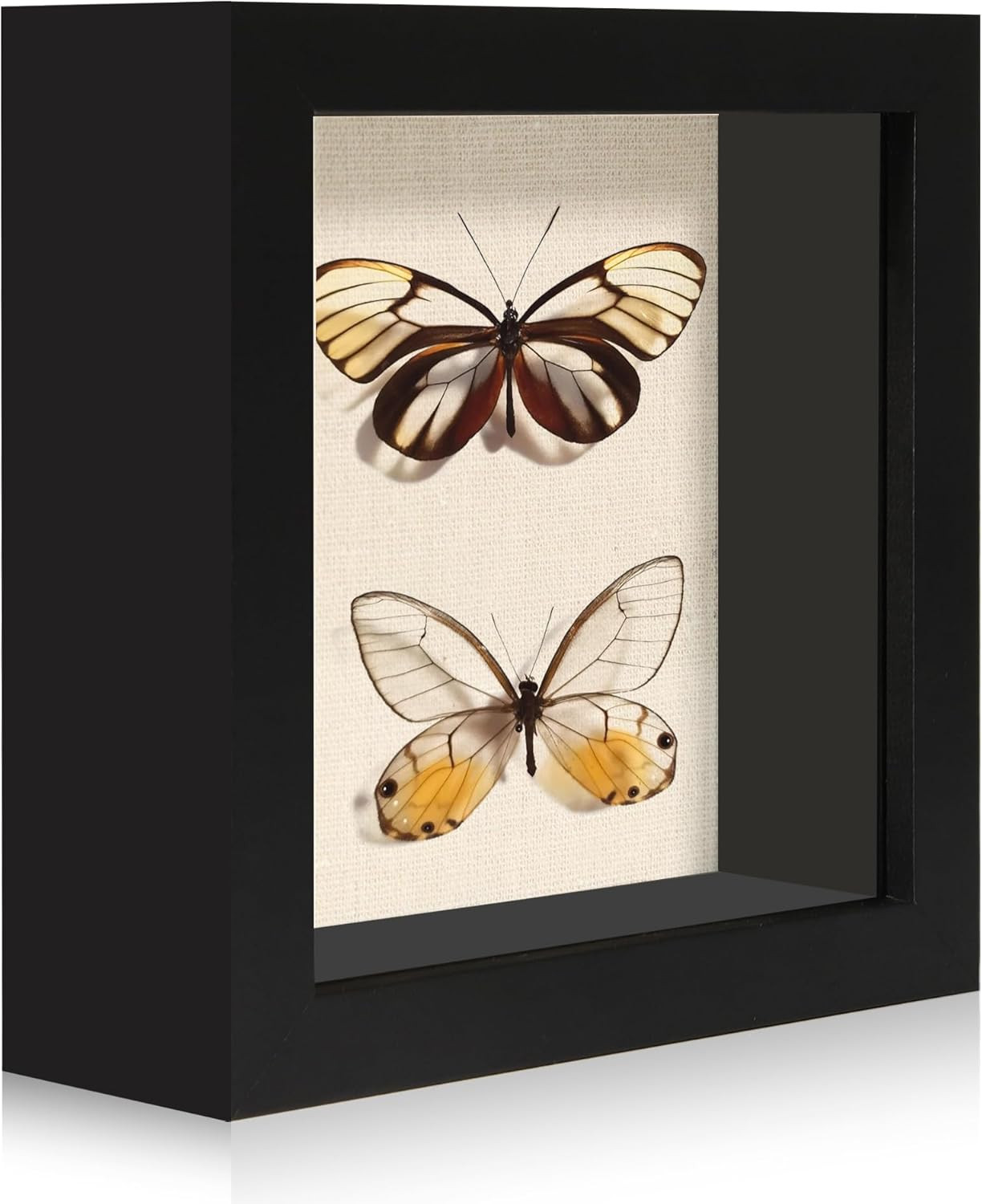 5X5 Small Shadow Box Picture Frame Display Case with Soft Linen Back, Black Wood