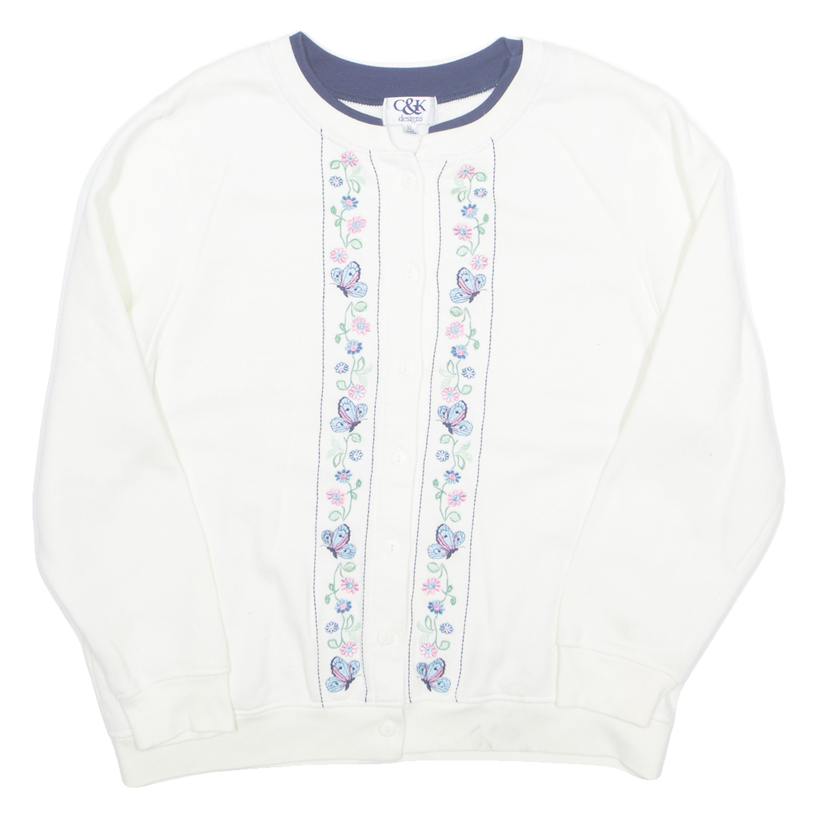 Sudadera Vintage C&K De Botón Para Mujer Cuello De Botón Blanca Años 90 XL