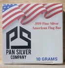 10 Gram Pan Silver American Flag Bar- Brand New(Sealed)- .999 Fine Silver