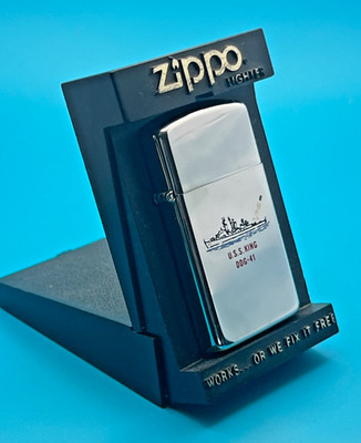 Original Neu 1985 Zippo Feuerzeug USS KING DDG-41 Raketenzerstörer 41 Jahre alt