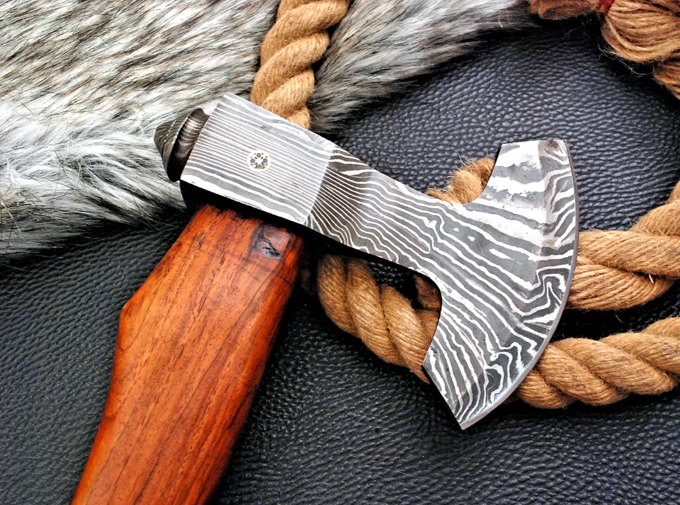 HECHO A MANO FORJADO DAMASCO HOJA DE ACERO HACHA VIKINGA HACHA TOMAHAWK ZS 392 Foto 3 de 4