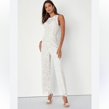 Black Halo Elegant White Lace Jumpsuit bridal formal pockets textured