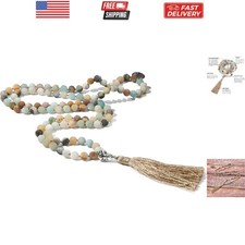 108 Mala Beads Necklace Semi-Precious Gem Stones Meditation Necklace 108 Hand...