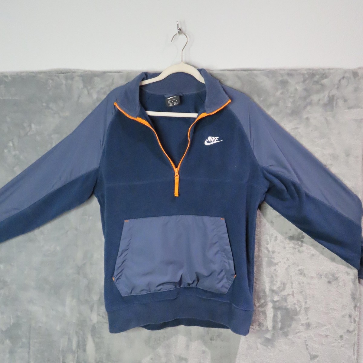Nike Pullover Mens Medium Blue Orange Quarter Zip Fleece Kangaroo