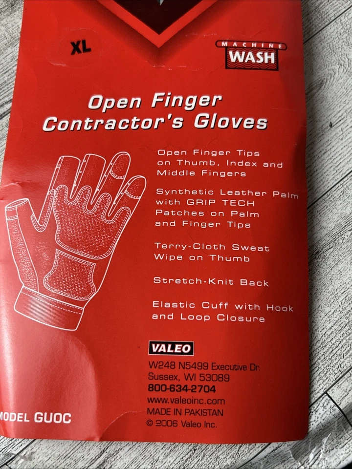 Valeo Juego de 2 Pares Guantes de Cuero Dedo Abierto para Contratista Gris/Negro Foto 4 de 4