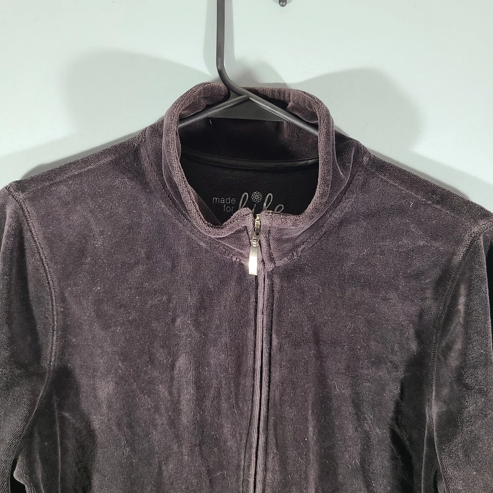 Made For Life Black Jacket Womens Sz L Full Zip Cotton Polyester Stand Up Collar - Image 2 of 4