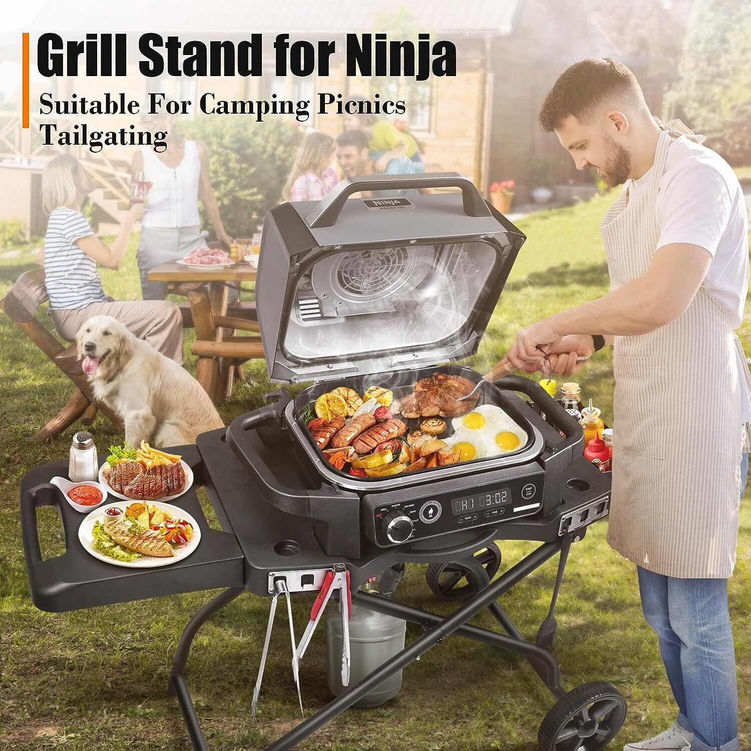 Portable Grill Cart for Ninja Woodfire Grill OG700 Series, Folding