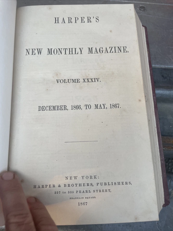 1866-1867 Harpers New Monthly Magazine XXXIV Vol. 34 Dec-May Mark Twain - Image 4 of 4
