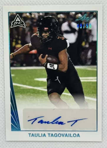 Taulia Tagovailoa 2021 Leaf Memories 1990 Base Auto Platinum #BA-TT1  #'d/50