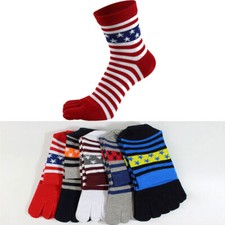 5 Pack Men Combed Cotton Five Finger Toe Crew Socks Breathe Casual Sport Stripe