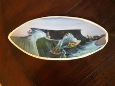 Surfing Dinosaur Gator Cartoon Wall Hanging Hand painted 18.5" W x 8.25" H