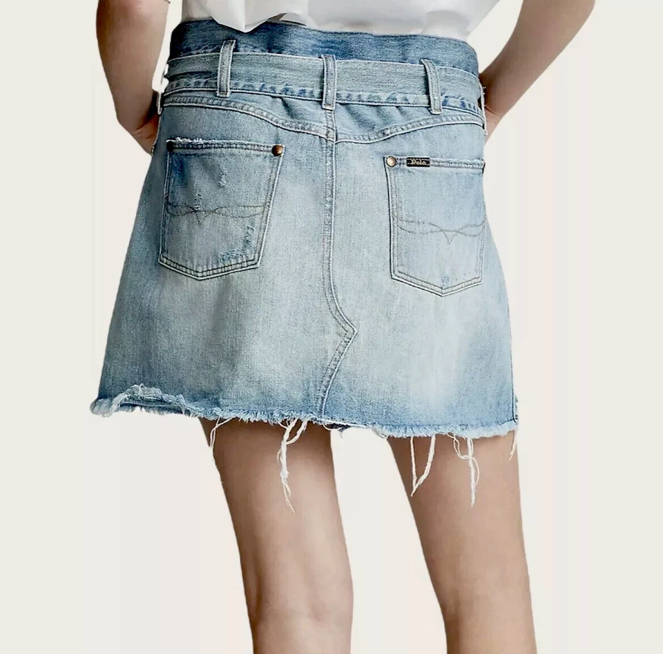 NUEVO CON ETIQUETAS Polo Ralph Lauren Mujer Cinturón Denim Jean Falda Envejecida Mini Azul Talla 28 Foto 2 de 4