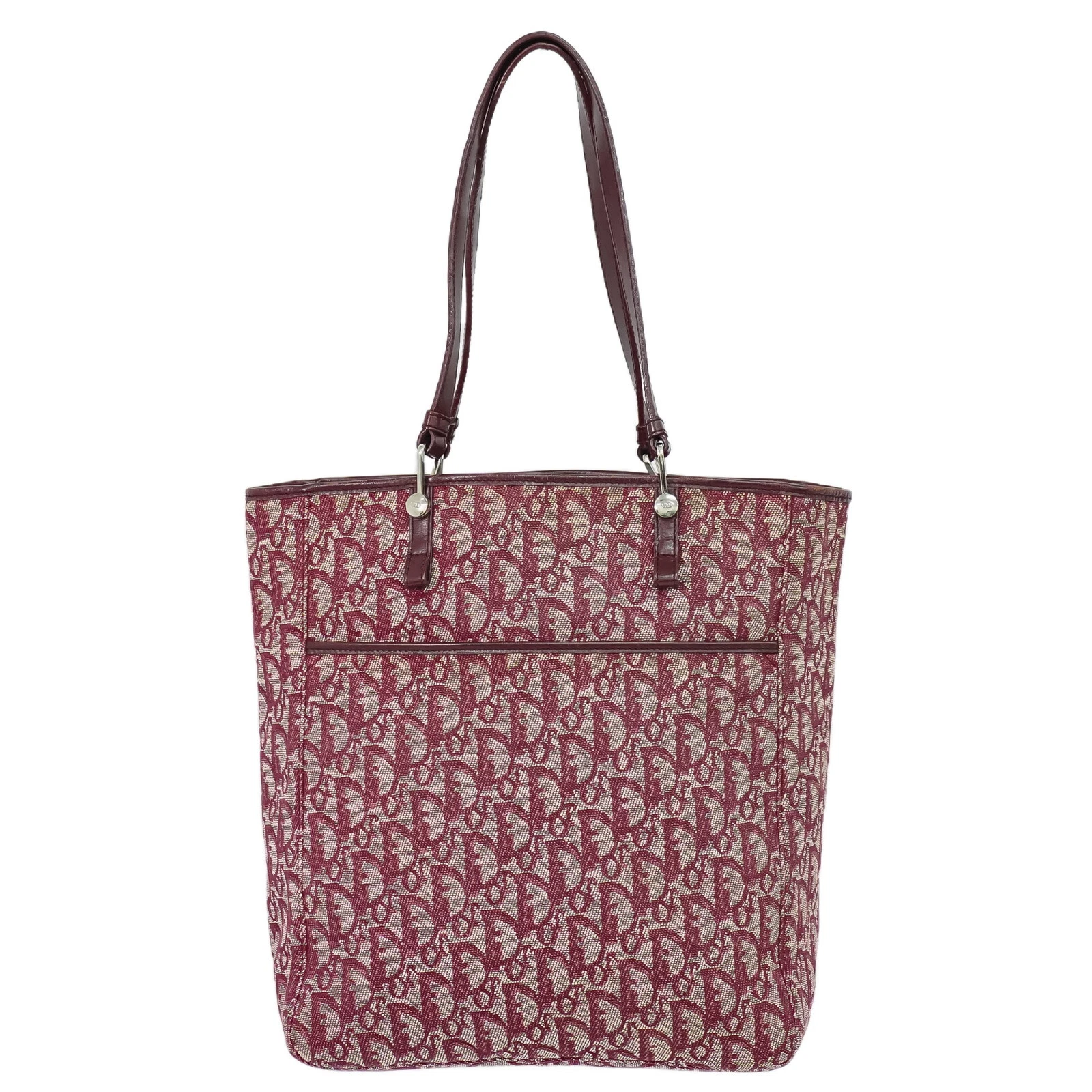 Sac fourre tout bandoulière Christian Dior trotteur toile bordeaux argent