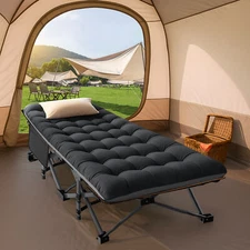 Adults Folding Sleeping Cot Guest Bed Heavy Duty Portable Cots Camping with Mat