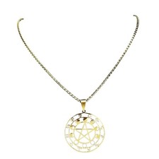 Pentacle Zodiac Necklace Gold PVD Stainless Steel Moon Phase Astrology Pendant