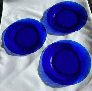 Vintage Arcoroc France Conjunto De 3 Azul Cobalto Cristal Platos 9 Diametro Ebay