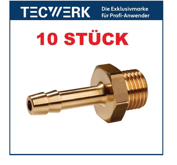 10 StüCk Tecwerk Druckluft Messing GewindetüLle Mit AußEngewinde 1/4 Zoll Lw 9Mm-image