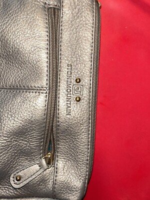 Stone Mountain Leather Shoulder Purse Gray Multi Pocket Item