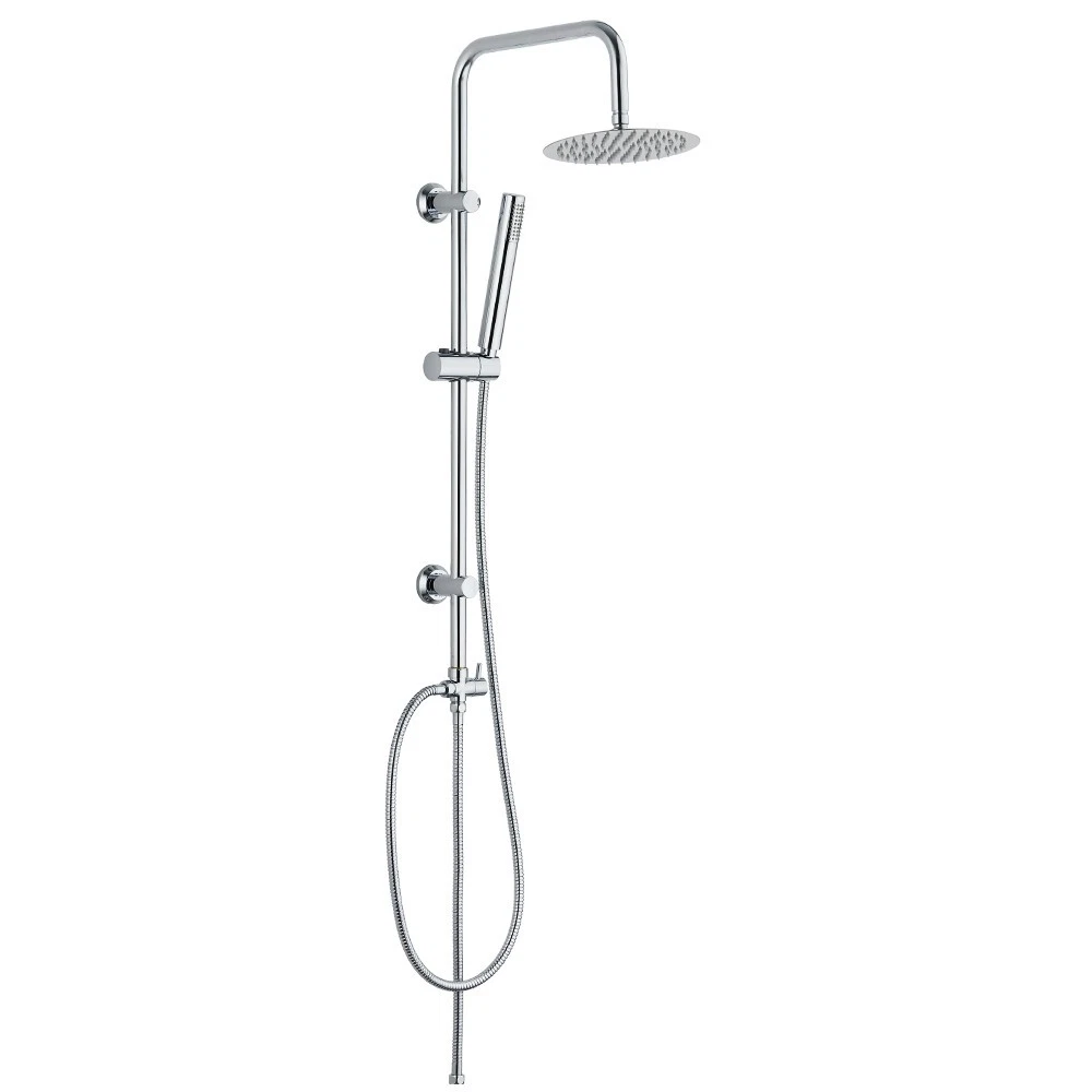 Chrome Round Rigid Riser Shower Rail Kit with 2 Way Diverter Valve for Bath Taps
