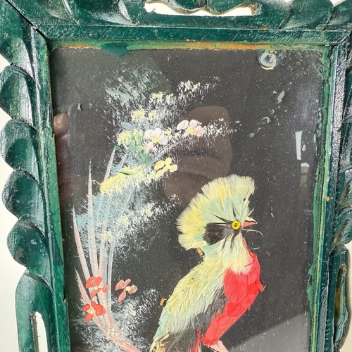 Vintage Mexican Feathercraft Feather Bird Art Pictures (3) in Carved Wood Frames - Picture 8 of 17