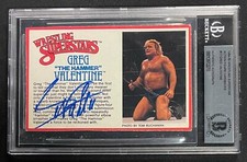GREG THE HAMMER VALENTINE SIGNED WWF LJN BIO CARD BECKETT COA 270 WWE